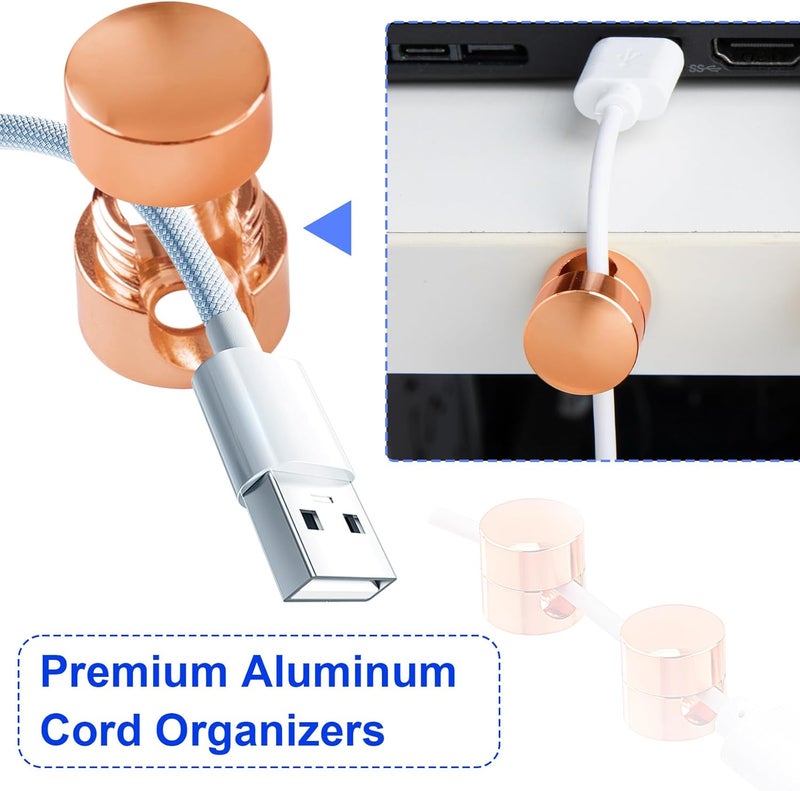 SmallCat 3 Sets Charger Holders for Cords, Rose Gold Color Adjustable Cable Anchor Holders, Adhesive Metal Cord Clips, Cable Management Wire Organizers for Desk, Office, Nightstand - Image 5